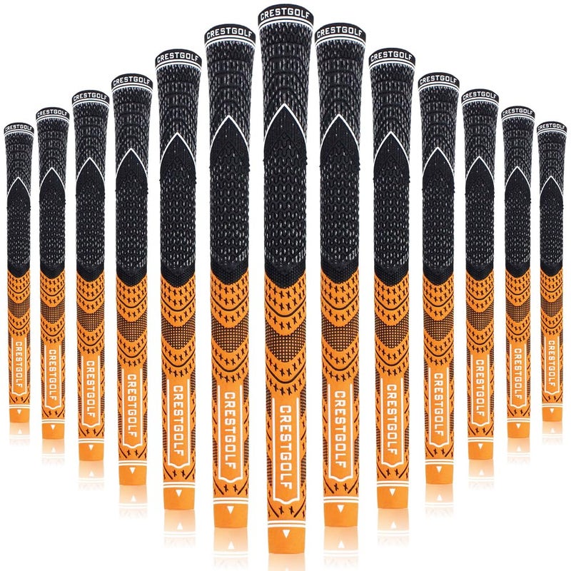 Crestgolf Multi -Compound Golf Grips, Standard Size All-Weather Control Thread Technology Rubber Combine with Carbon Yard, Anti-Slip-Set of 13(Orange,Standard Size) - Image 1